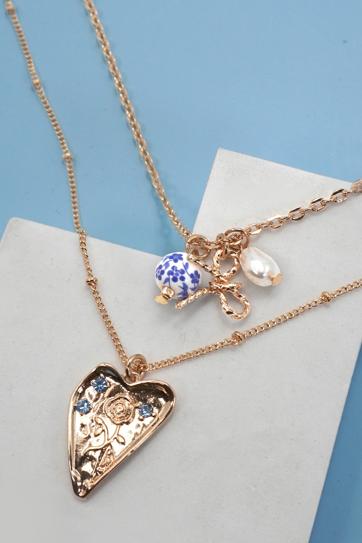 Antique Heart Layered Charm Necklace